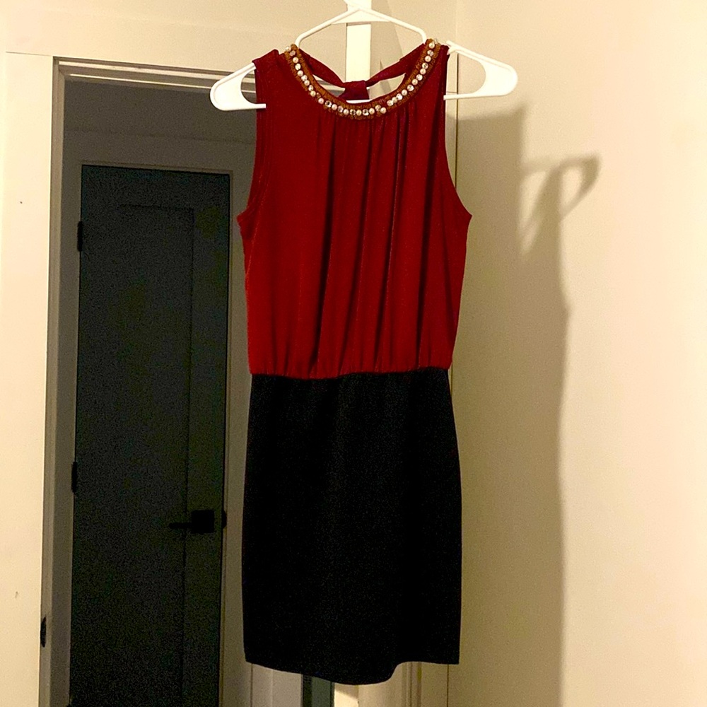 Cantata women’s dress with red blouse top and black pencil skirt bottom
